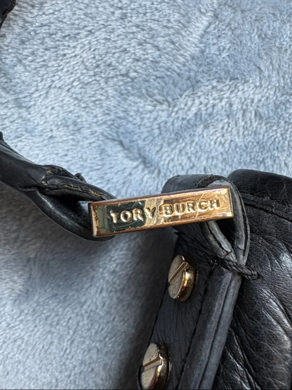 Tory Burch Black Leather Shoulder Hobo Bag with Signature Medallion
